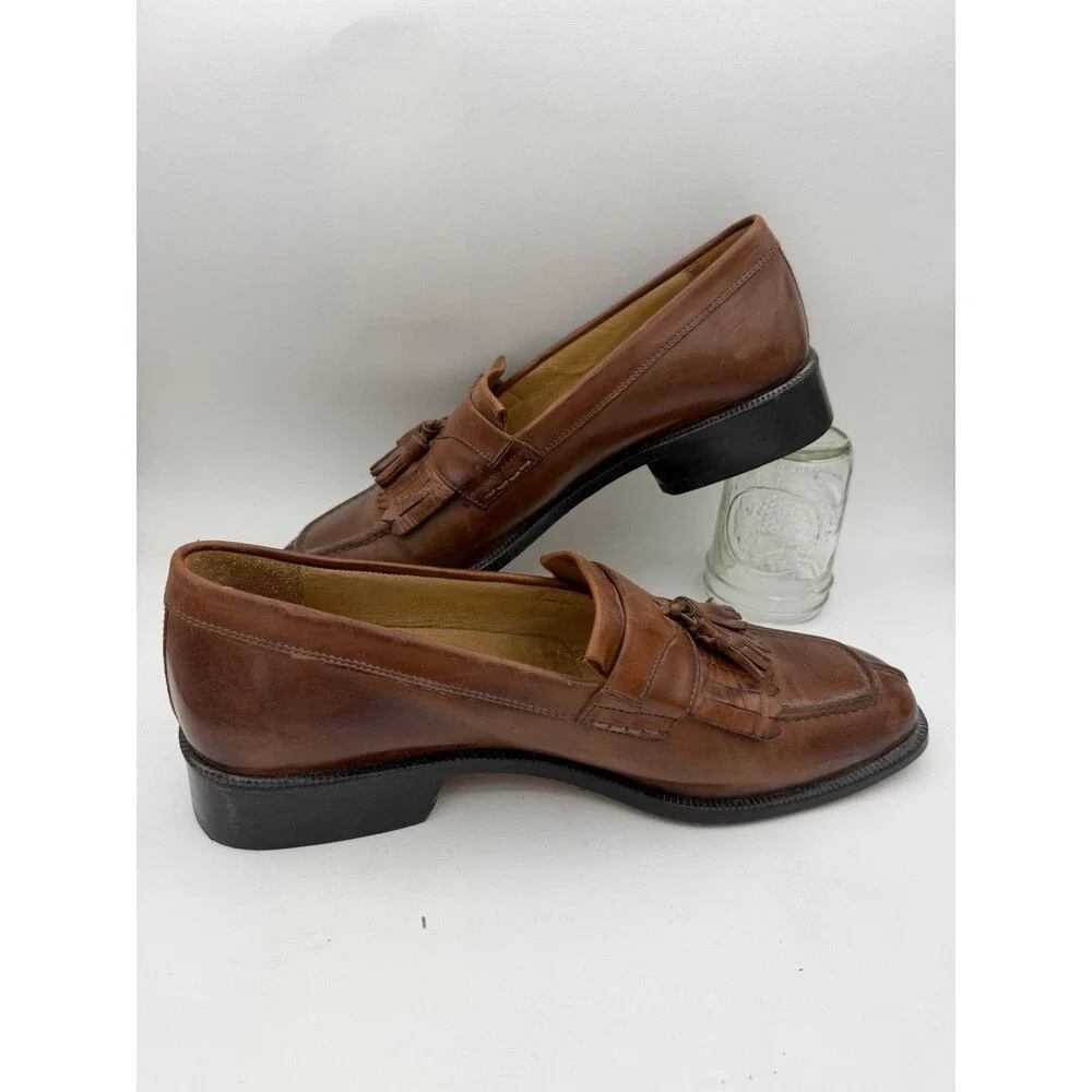 Pronto Uomo Firenze Florence Italy Brown Leather Tassel Kiltie Loafer 11 M